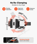 Built Like A Tank Heavy Duty Bench Vise With 4 Inch Ductile Iron Jaws And Full Rotary Swivel Base showing 360 degree rotation and locking mechanism.