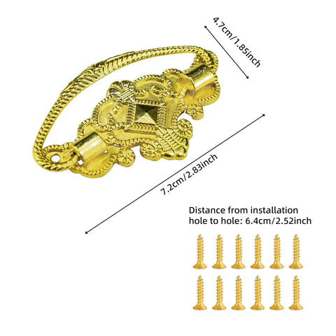 Six Piece Antique Style Bail Drawer Pull Set With Screws Gold Finish Handles For Dresser Closet Cupboard Wardrobe Measuring 2.8 x 1.8 Inches Classic Metal Hardware Upgrade displayed with measurement details and included screws