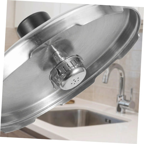 Must Have Pressure Cooker Float Valve Replacement Set With Stainless Steel And Plastic Parts For Air Tight Performance And Leak Free Cooking Upgrades showing stainless steel float valve on pressure cooker lid.
