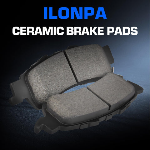 ILONPA rear ceramic brake pads set, 4-piece with hardware, front view
