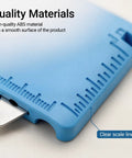 Close-up of Magnetic Sewing Machine Seam Guide 4 In 1 Edge Guide With Built In Seam Ripper showing blue ABS material and ruler scale.
