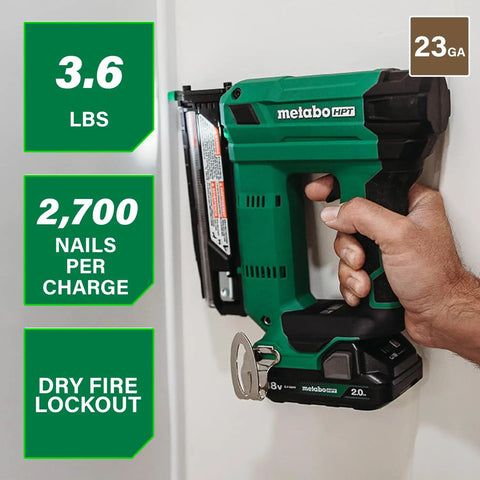 Compact Cordless Pin Nailer Kit With 23 Gauge Headless Pins Drives Five Eighths Inch To One And Three Eighths Inch, 2.0Ah Battery