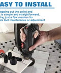 Easy installation of CN1 Replacement Collet And Nut Kit For Spiral Saw And Drywall Cut Out Tools with storage case for RotoZip tools