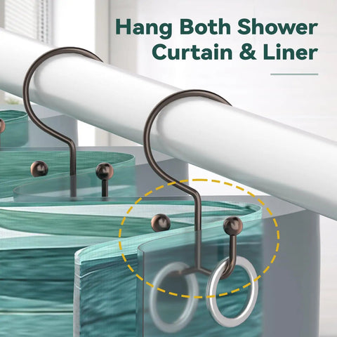 12 Pack Bronze Shower Curtain Rings Heavy Duty Rust Proof Anti Corrosion Metal Hooks With Double Glide For Curtain And Liner