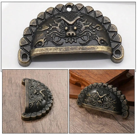 Old School Antique Bronze Lion Head Cabinet Handles Two Pack With Half Round Drawer Pulls