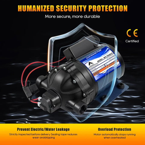 Image of Quiet Yet Powerful 12V Water Pump For RVs Boats And Yachts Delivers 7 GPM At 60 PSI Diaphragm Pump With Half Inch FNPT Inlet.
