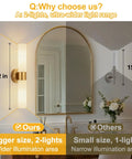 Pretty Darn Sleek Hardwired Wall Sconces Set Of Two With Thick Milky White Glass And Brushed Gold Finish shown in modern bathroom setting.