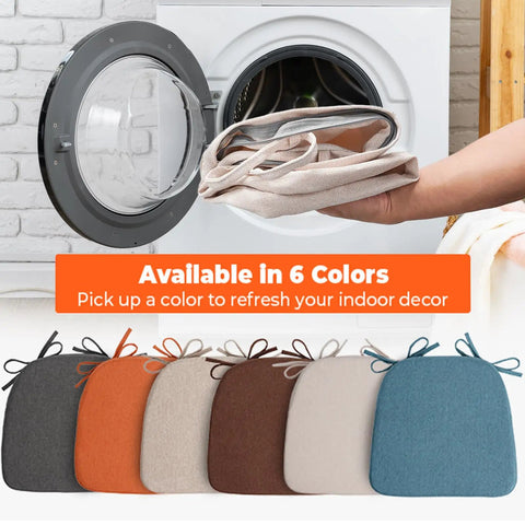 Ultra Plush D Shaped Chair Cushions For Dining Chairs With Removable Washable Covers And Ties All Day Comfort For Kitchen Indoor Dining And Patio 17 By 16 Inches Set Of 4 Beige displayed in various colors with washing machine in background