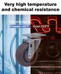 High-temp swivel caster wheels withstand -40°F to 525°F, ideal for industrial ovens and freezers, ensuring durability in extreme conditions.