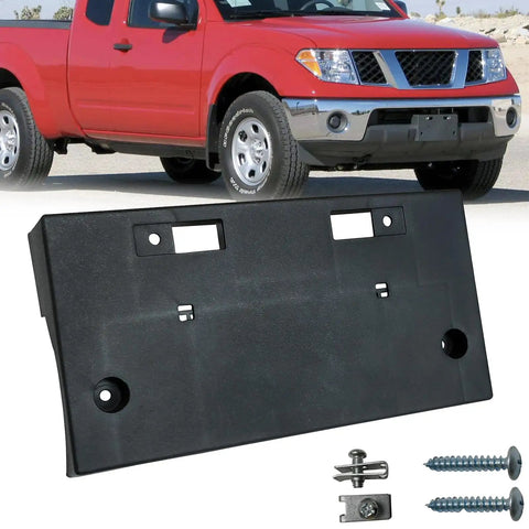 Front Bumper License Plate Frame Bracket For Nissan Frontier 2005-2019 Steel Bumper Direct Replacement No Drilling shown with screws