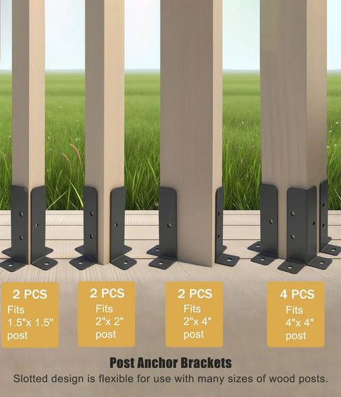 Tough As Nails Heavy Duty Adjustable Deck Post Base Brackets Kit For 1.5x1.5 2x2 2x4 And 4x4 Wood Posts Reversible Black Powder Coated Steel For Fence Pergola Railing Mailbox Support And Half Column Design