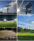 Badass 1200W LED Stadium Flood Light Pumping Out Hella Bright 131900 Lumens At 5000 Kelvin With Heavy Duty IP65 Waterproof Housing For Outdoor Sports Arenas in use at various fields.