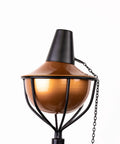 Close-up of copper torch head from 4 In 1 Outdoor Mosquito Torch Set With Tabletop Stands Deck Mounts And Ground Stakes In Copper.