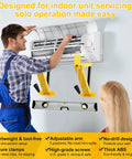 Man installing AC using Heavy Duty Mini Split Wall Mount Bracket With Built In Level, Universal Indoor AC Mount, 176 Lb Capacity