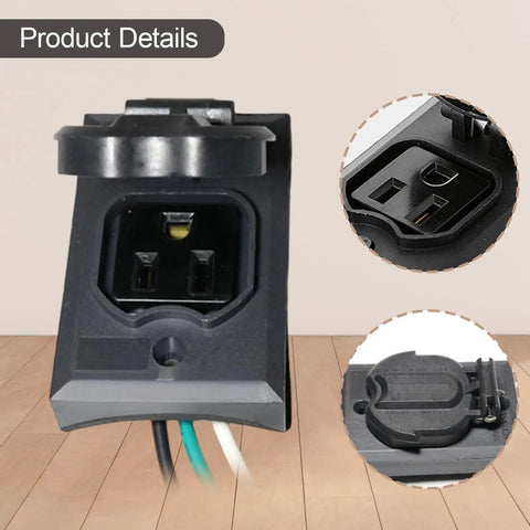 Heavy Duty Outdoor Grounded Receptacle With Waterproof Dust Cover Pole Mount Electrical Plug showing front view and wiring details.