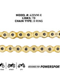 Drive Sprocket And Chain Combo For Honda CRF50F XR50R Front 14 Tooth Rear 37 Tooth 420VM X Ring Chain With 76 Links in gold with model info