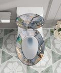 Elongated Toilet Seat for Home Replacement with a decorative marble design, measuring 14.5" x 18.5" for standard fit.