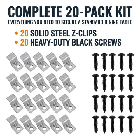 No Sweat Assembly Z Bracket Tabletop Fastener Kit With Black Screws Delivers Hella Strong Grip Secures Table Tops To Rails Manages Humidity Shifts Heavy Duty Steel 20 Pack Bundle