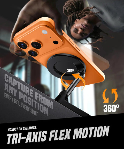 Magnetic Gym Phone Mount For MagSafe All Metal Dual Magnet Stand For iPhone And Android 360 Degree Adjustable Tri Axis Anti Slip Silicone Base Must Have For Recording Workouts And Tracking Gym Sessions in use with phone