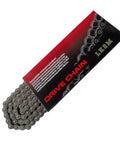 LKSM 420 motorcycle chain, 132-link standard roller chain in red-black packaging