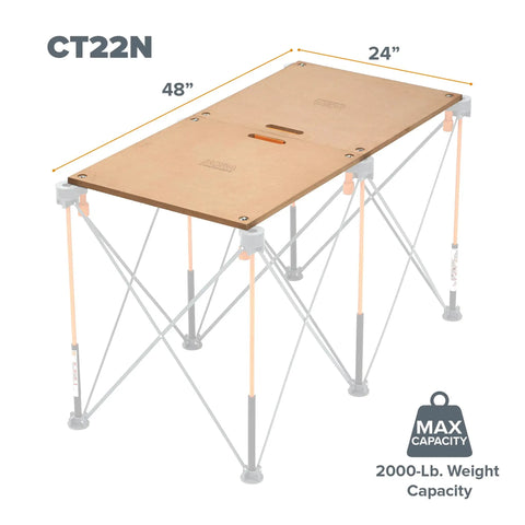 Centipede Folding Table Top For Portable Work Stand Saw Horses, 24 Inch By 48 Inch Wood Top With 6 Quick Twist Locks, Brown CT22N