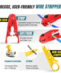 All In One Ethernet Crimping Tool Kit 10 In 1 Pass Through RJ45 RJ11 Network Tool With Tester Pro Grade Punch Down Tool Wire Stripper And Carry Bag For Cat6 And Cat5e includes precise wire strippers and punch down tools