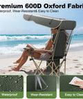 Canopy Camping Chair Foldable With Sun Shade For Beach And Outdoors with person relaxing at the beach showing fabric features