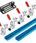 36 Inch Double Cut Profile Universal T Track Two Piece with Toggle Clamp Mounting Plate and Four Horizontal Toggle Clamps for Woodworking Jigs