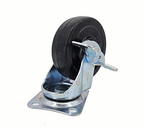 Heavy-Duty 3-Inch Polyurethane Caster Wheels, 110 Lbs Per Wheel with metal mount and locking brake, seen from an angle.