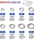 555-piece 304 stainless steel external-tooth lock washer assortment (M2.5–M12), 8 sizes, silver tone