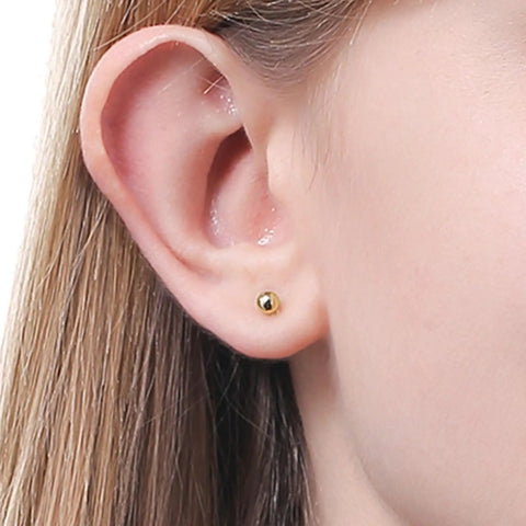 14K Gold Stud Earrings for Women Hypoallergenic Flat Back Everyday Bling Lead Free Nickel Free Durable Shine Comfortable Flat Back Earrings Safe for Sensitive Ears Classic Dainty Jewelry Gift for Any Occasion worn on ear