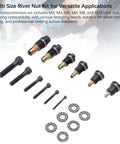 Hand Rivet Head Nut Set With Mandrels For Tight Spots Includes M3 M4 M5 M6 M8 M10 Universal Rivnut Tool Kit Ideal Sheet Metal Work And Piping Jobs Manual Quick Install Hardware Fix Your Projects Today, carbon steel mandrels and rivet nuts