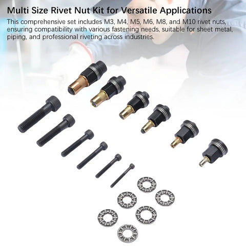 Hand Rivet Head Nut Set With Mandrels For Tight Spots Includes M3 M4 M5 M6 M8 M10 Universal Rivnut Tool Kit Ideal Sheet Metal Work And Piping Jobs Manual Quick Install Hardware Fix Your Projects Today, carbon steel mandrels and rivet nuts