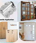 Collage featuring Spring Loaded Stainless Steel Screen Door Hinges Set For Storm Doors with examples of versatile use on windows and doors.