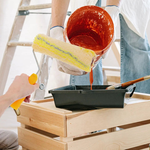 Heavy Duty Cotton Thread Paint Roller With Zero Hassle Grip And Smooth Roll Action Built To Make Rough Surfaces Look Completely Fresh For Any Weekend Warrior Project, loaded with paint.