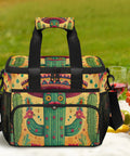 Insulated Picnic Backpack Lunch Box For Women And Men Portable Tote Cooler Bag with colorful cactus design on picnic setting