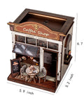 DIY Miniature Coffee Shop Kit With LED Light For Adults Teens And Kids, 3D Wooden Puzzles, Dollhouse Craft Kit front view