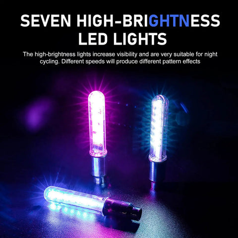 Two Pack LED Bike Wheel Lights Waterproof Spoke Lights With Neon Flashing Patterns Valve Stem Lamps For Blue Bike Tires
