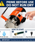Heavy Duty 115V Electric Water Transfer Pump Delivers No Sweat 330 GPH Flow, filling inlet with clean water for use.
