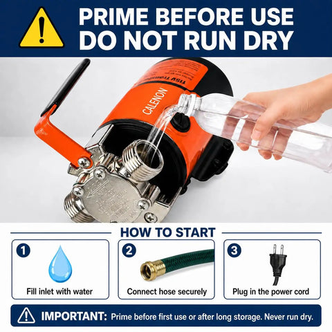 Heavy Duty 115V Electric Water Transfer Pump Delivers No Sweat 330 GPH Flow, filling inlet with clean water for use.