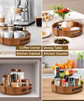 Straight Up Premium Acacia Wood Lazy Susan Turntable Organizer used in coffee corner and dining table for easy access to items.