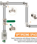 Three Quarter Inch Tee Air Fitting For Compressed Air Systems, Nickel Plated Brass With Double O Ring Seals, 200 PSI, installed view