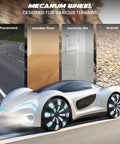 SIMREX gesture-sensing RC car with charging dock; white toy car with LED lights, front view