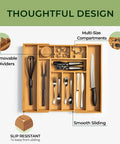 Carbonized Bamboo Expandable Kitchen Drawer Organizer, 13 To 19.6 Inches Wide, 10 Slot Silverware Tray With Removable Dividers