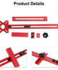 Pro Grade Aluminum Milling Base Fixture With Red Groove Quick Disassembly Jig For DIY Friendly Woodworking Cabinets And Router Trimmer Circle Bracket Durable Alloy Build Delivers Precise Cuts And Easy Setup. Red aluminum router groove milling base fixture with scale, knobs, and clamp parts