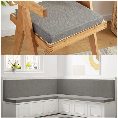 Customizable Size And Color Bench Cushion For Indoor And Outdoor Benches, Bay Window Seat Pad with durable 50D linen visible.