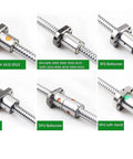 Assorted ball screw types including SFU, SFS, SFE, and DFU with various sizes for precision CNC machines