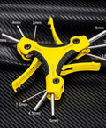 Super Sweet 9 Piece Foldable Hex Key Wrench Kit Made From Tough Chrome Vanadium Steel Perfect For Bike Repair And Home Fixes Including Sizes From 1 5Mm To 6mm So You Can Get Any Job Done Without Stressing Out. yellow foldable hex key wrench kit with 1.5mm to 6mm sizes on carbon fiber background