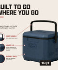 16 Quart Portable Cooler That Keeps Ice Cold For Up To 36 Hours With TempLock Foam Insulation, Sapphire with carry handle and hinge lid