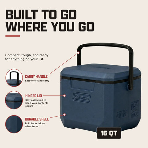 16 Quart Portable Cooler That Keeps Ice Cold For Up To 36 Hours With TempLock Foam Insulation, Sapphire with carry handle and hinge lid